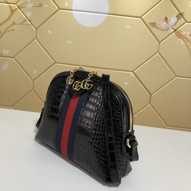 Gucci女包 499621 古馳ophidia鱷魚紋牛皮系列 Gucci黑色貝殼女包  gqy1188